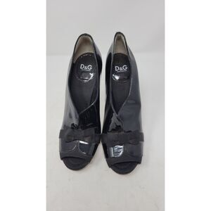 Dolce & Gabbana Black Patent Leather Peep Toe Booties